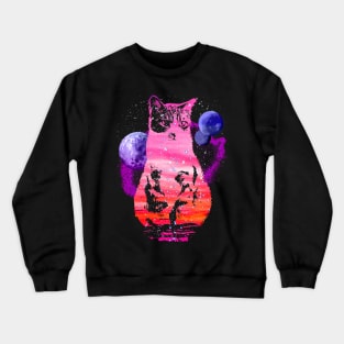 Space Cat with Planets Crewneck Sweatshirt